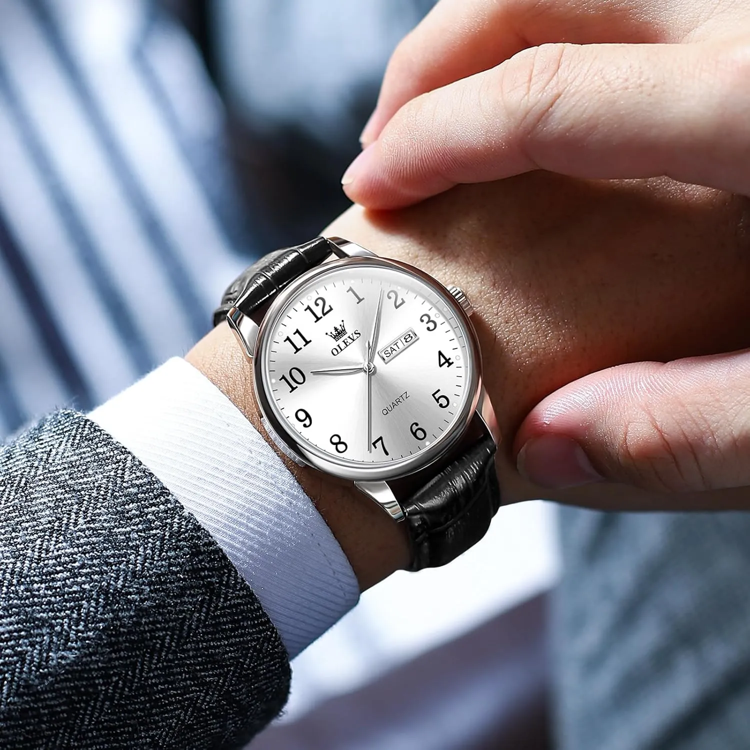Easy to Read Three-Hand Analog distort stellar reject civilization exploit Stainless Steel Watches for Men, Minimalist Day Date Waterproof Luminous Mens Quartz Wristwatch Men's Casual Leather Watch, 