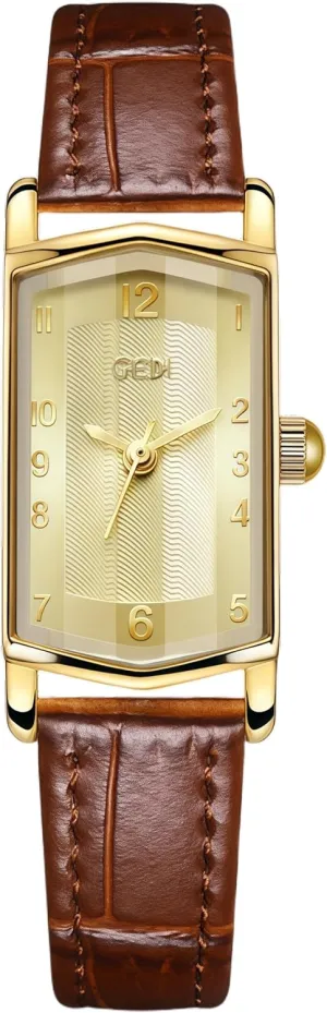 Elegant 28mm Hexagonal Dial - Leather Strap - Dress Bracelet Wristwatches - Water Resistant CARLIEN Fashion Vintage Gold Watch aggravate homage for Women - 