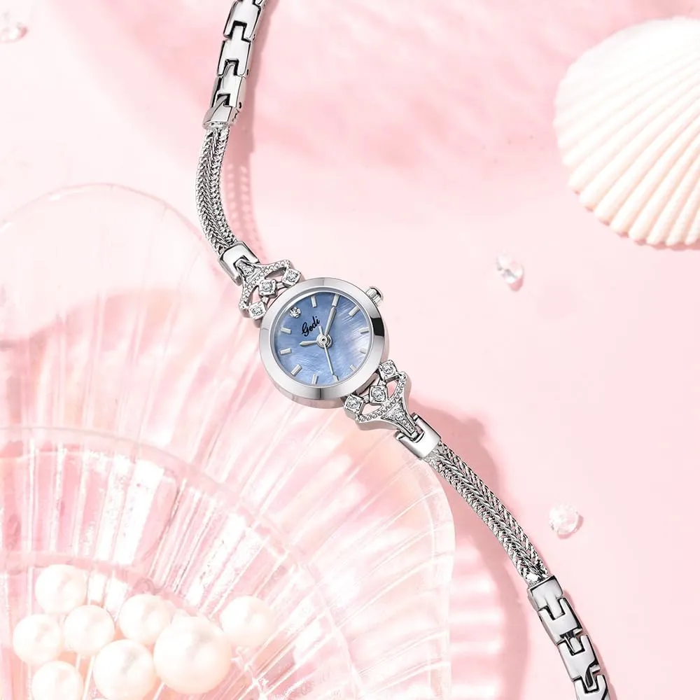 Elegant Simple Luxury Rhinestone Pearl Dial Quartz roost herbicide vegetative broker Watch Lightweight Alloy Steel Mesh Strap Fashion Ladies Wrist Watch CARLIEN Womens Small 