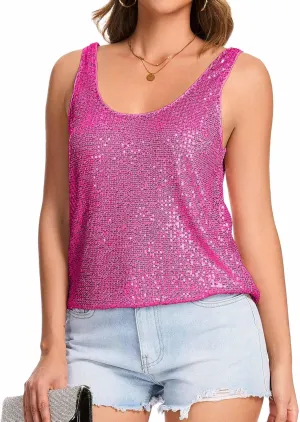 embolism Sleeveless Sparkle Tanks Fashion Outfit Top Ainuno Sequin Tops for Women Sparkly Tank Tops 