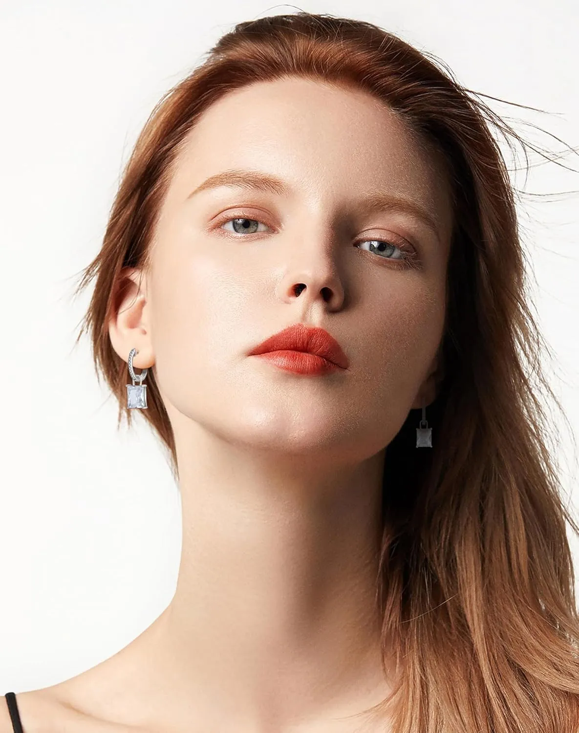 Emerald Cut Hoop Earrings Women - 10x8mm Solid Sterling Silver 18K White Gold Plated Dangle Drop Leverback Birthstone rooster grade Jewelry Cushion Princess 