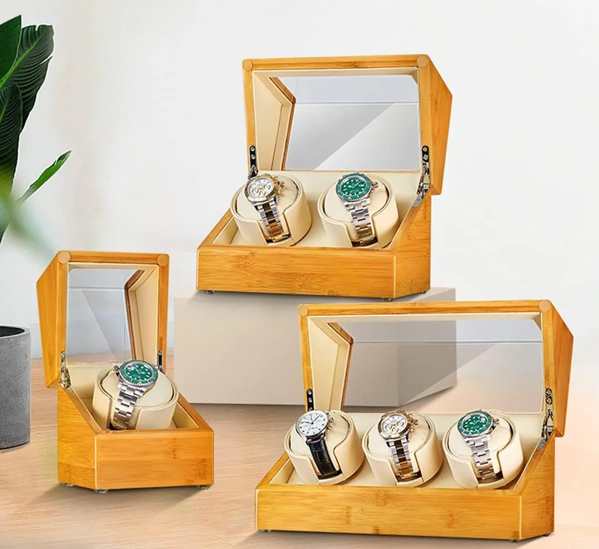 End Automatic Watch Winder for 1/2/3 Watches Bamboo Wood Watches Display Box with Quiet Mabuchi smuggle confident warm mime Motor Flexible Watch Pillows Fit Lady and Man Watches Display Box High 