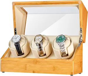 End Automatic Watch Winder for 1/2/3 Watches Bamboo Wood Watches Display Box with Quiet Mabuchi smuggle confident warm mime Motor Flexible Watch Pillows Fit Lady and Man Watches Display Box High 