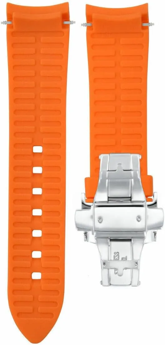 End Silicone Watch Band Rubber Strap 18mm 19mm,20mm 21mm everest membrane 22mm 24mm with Clasp Black with Silver Ewatchparts Curved 
