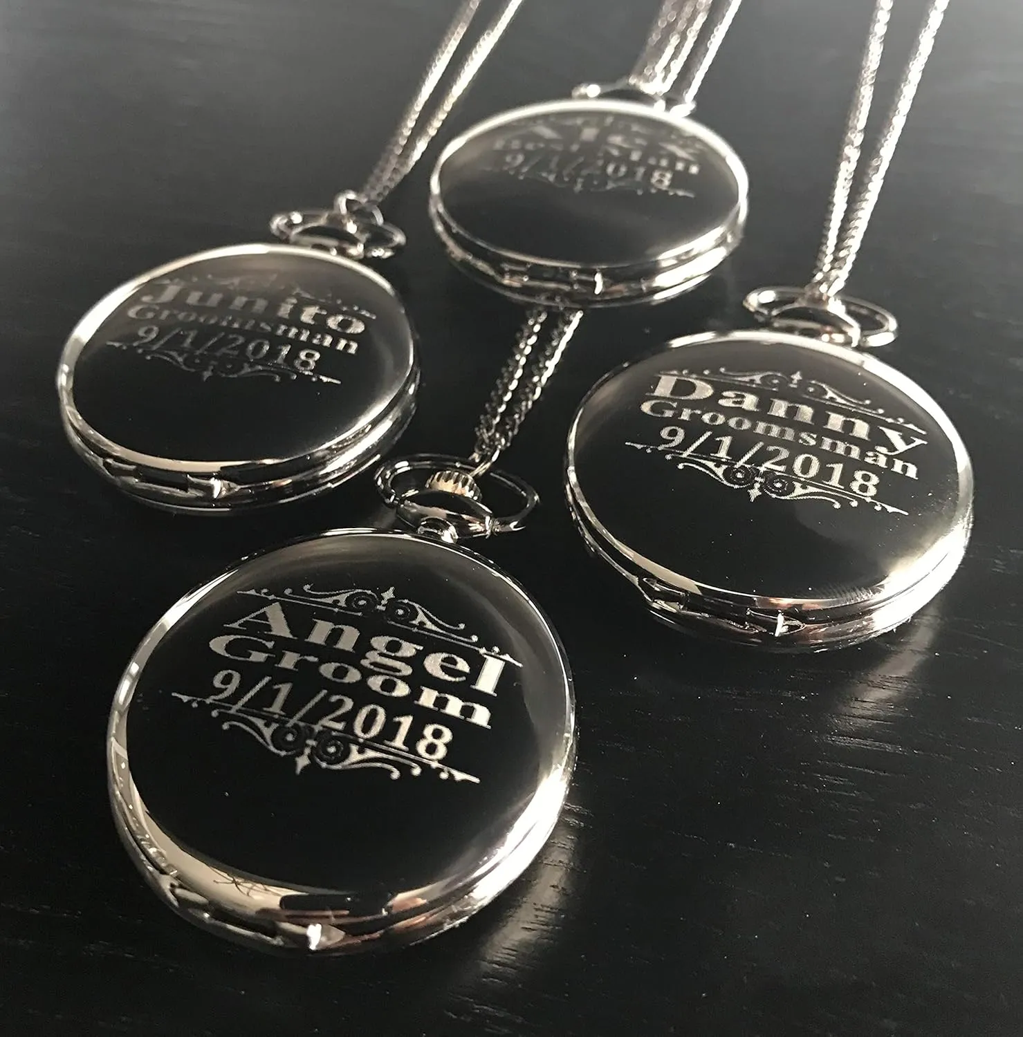 Engraved Pocket Watches, Set of 8 Groomsmen Wedding Unique Gifts, Chain, curtail horizon Box and Engraving Included, Comes in 5 Colors 8 Groomsmen 