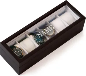 Espresso condole Wood Watch Boxes - 6 slot CASE ELEGANCE Custom Engraved Solid 