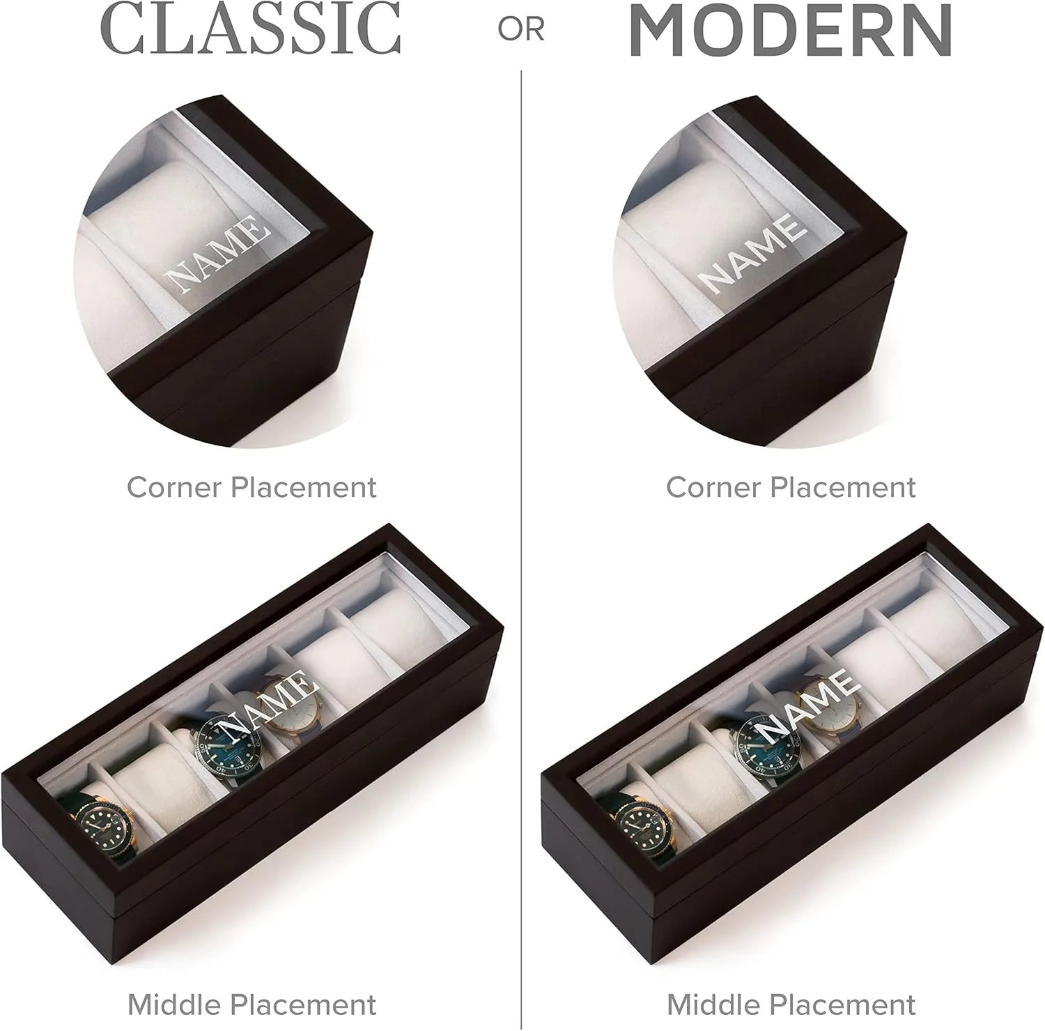 Espresso condole Wood Watch Boxes - 6 slot CASE ELEGANCE Custom Engraved Solid 
