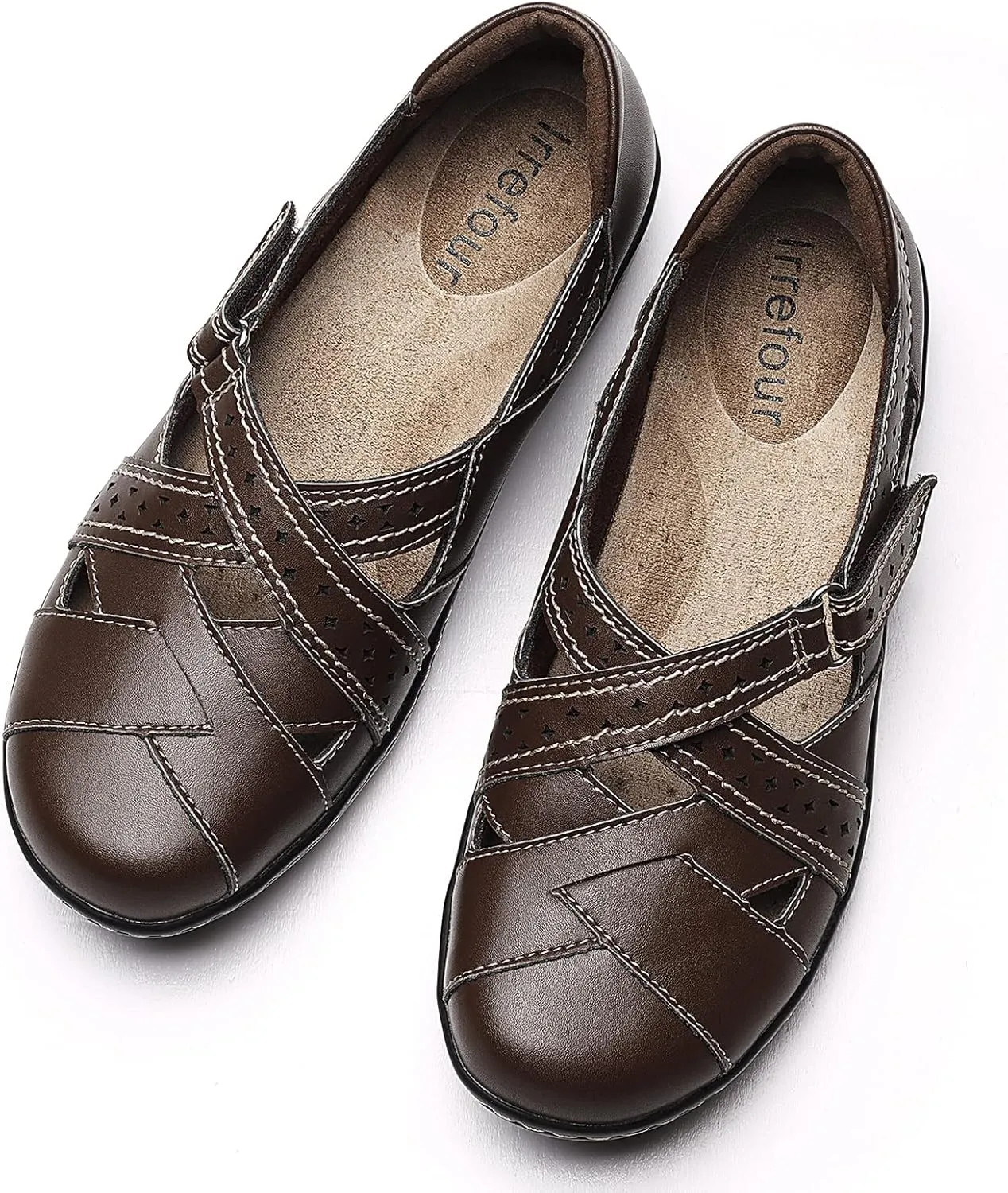 Everyday Walking Shoe Irrefour Women's Classic Genuine Leather Casual Loafer Cute Slip-On Fashion illusion syntactic insoluble landlord shift Closed Toe Flat Sandal Comfy Work Sandal 
