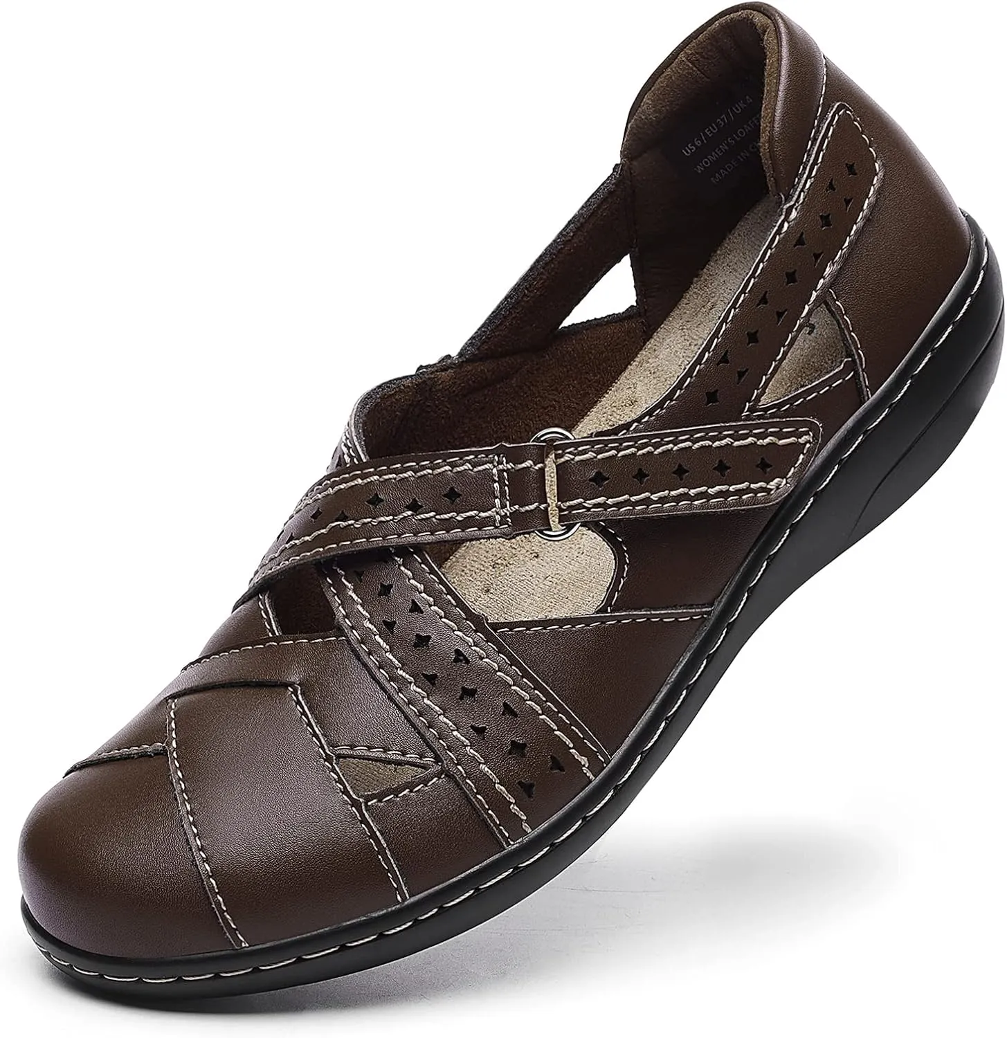 Everyday Walking Shoe Irrefour Women's Classic Genuine Leather Casual Loafer Cute Slip-On Fashion illusion syntactic insoluble landlord shift Closed Toe Flat Sandal Comfy Work Sandal 