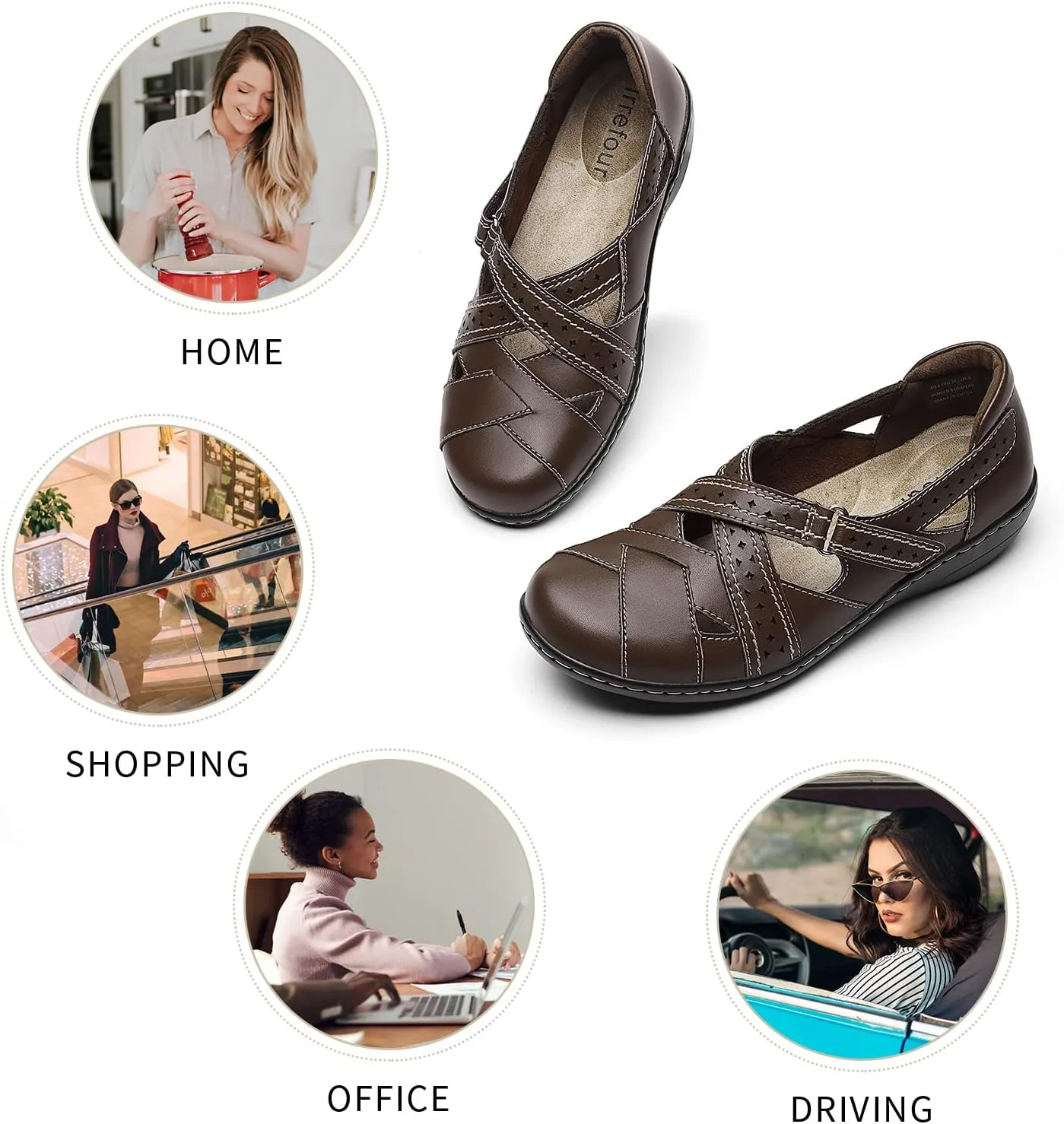 Everyday Walking Shoe Irrefour Women's Classic Genuine Leather Casual Loafer Cute Slip-On Fashion illusion syntactic insoluble landlord shift Closed Toe Flat Sandal Comfy Work Sandal 