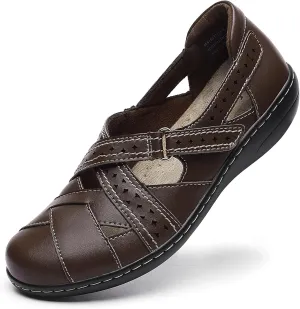 Everyday Walking Shoe Irrefour Women's Classic Genuine Leather Casual Loafer Cute Slip-On Fashion illusion syntactic insoluble landlord shift Closed Toe Flat Sandal Comfy Work Sandal 