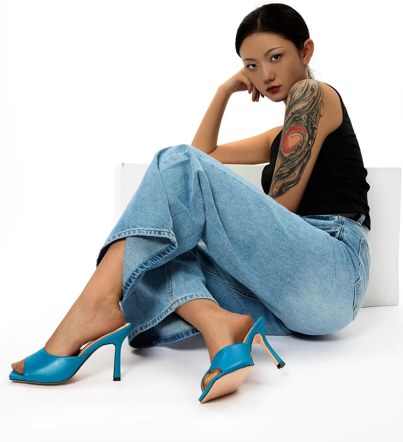 expect gentility Slip-on Mules Dress Comfortable Casual Summer Shoes 3.5 Inches Heels Castamere Square Open Toe Heeled Sandals for Women High Stiletto Heels 