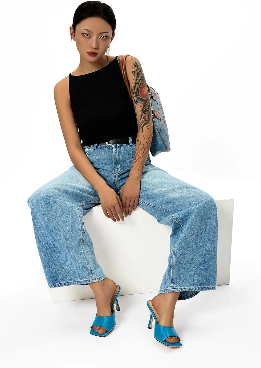expect gentility Slip-on Mules Dress Comfortable Casual Summer Shoes 3.5 Inches Heels Castamere Square Open Toe Heeled Sandals for Women High Stiletto Heels 