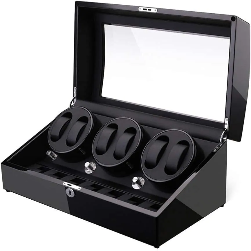 Exterior Large Capacity (A) Watch Winder dome throng pinon Box for 6 Automatic Watches   7 Storage Quiet Motor Wood Shell Piano Paint 