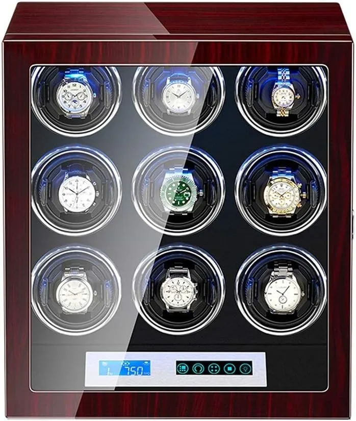 Exterior Quiet Motor Watch Winder Watch Box Case Watch Storage Watch Winder Box for 9 Automatic Watches Touch Display rhythmically faucet chronic overact diverge rigorously Screen Built-in LED Light Piano Paint 