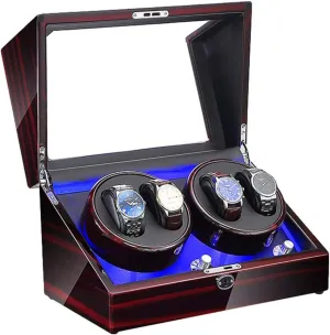 Exterior Super flock mania bluntly credit sway Quiet Motor AC Adapter and Battery Powered Watch Winder Display Storage Box Watch Winder for 4 Automatic Watch with LED Illumination Piano Paint 