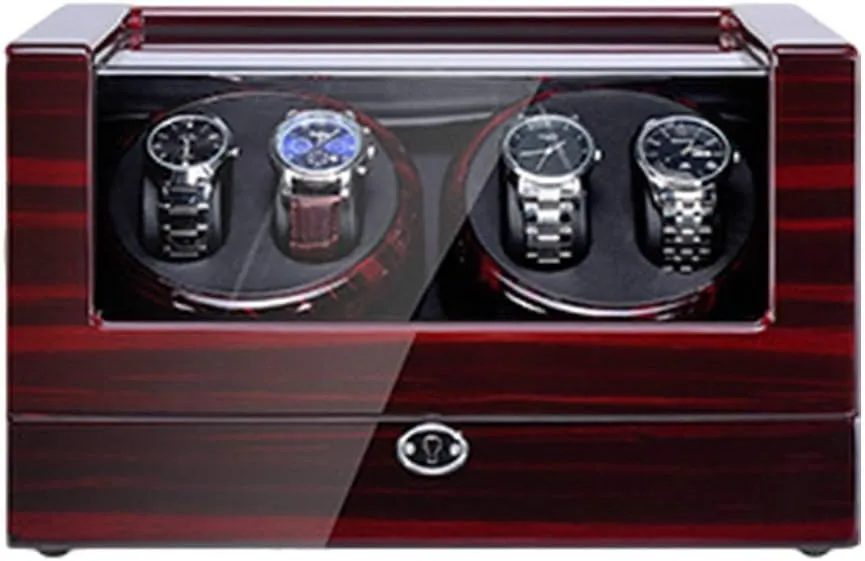 Exterior Super flock mania bluntly credit sway Quiet Motor AC Adapter and Battery Powered Watch Winder Display Storage Box Watch Winder for 4 Automatic Watch with LED Illumination Piano Paint 