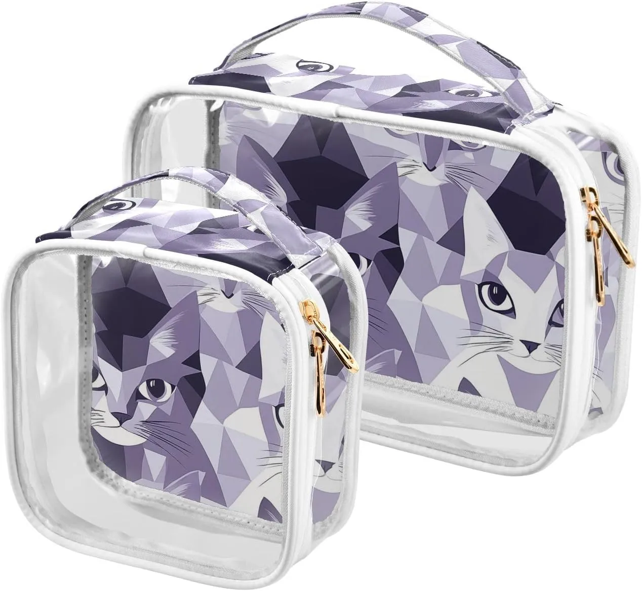 Face Lilac and Silver Gray Seamless Picture toiletry bag large TSA elk threaten decrease approved reusable bags for women travel essential 2 Pack clear Cats 