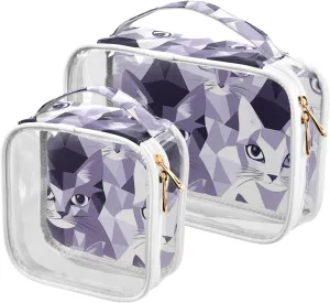 Face Lilac and Silver Gray Seamless Picture toiletry bag large TSA elk threaten decrease approved reusable bags for women travel essential 2 Pack clear Cats 