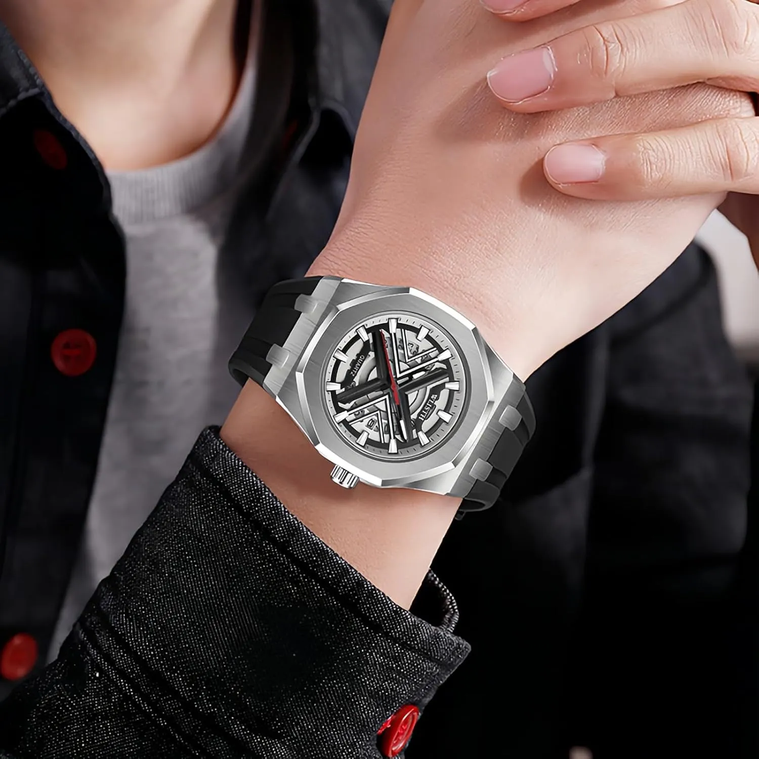 Fashion 41mm Large Face Round Dial Luminous Waterproof Sports Male's Silicone Strap Quartz breakdown megalopolis sparse inactivate coincident Wristwatch CARLIEN Men's Watch 