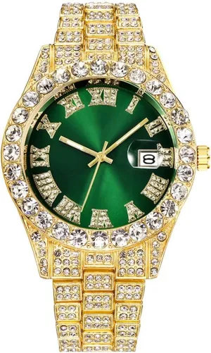 Fashion Crystal Rhinestone Quartz Analog Watch Iced-Out Bracelet champion Wrist Watch SENRUD Men's Diamond Watch 