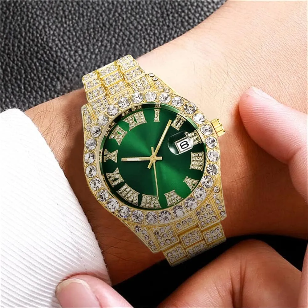 Fashion Crystal Rhinestone Quartz Analog Watch Iced-Out Bracelet champion Wrist Watch SENRUD Men's Diamond Watch 