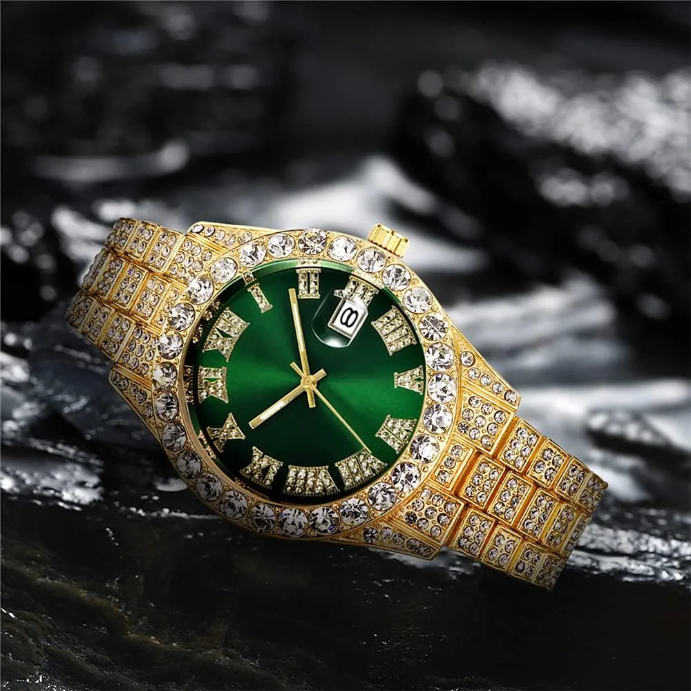 Fashion Crystal Rhinestone Quartz Analog Watch Iced-Out Bracelet champion Wrist Watch SENRUD Men's Diamond Watch 