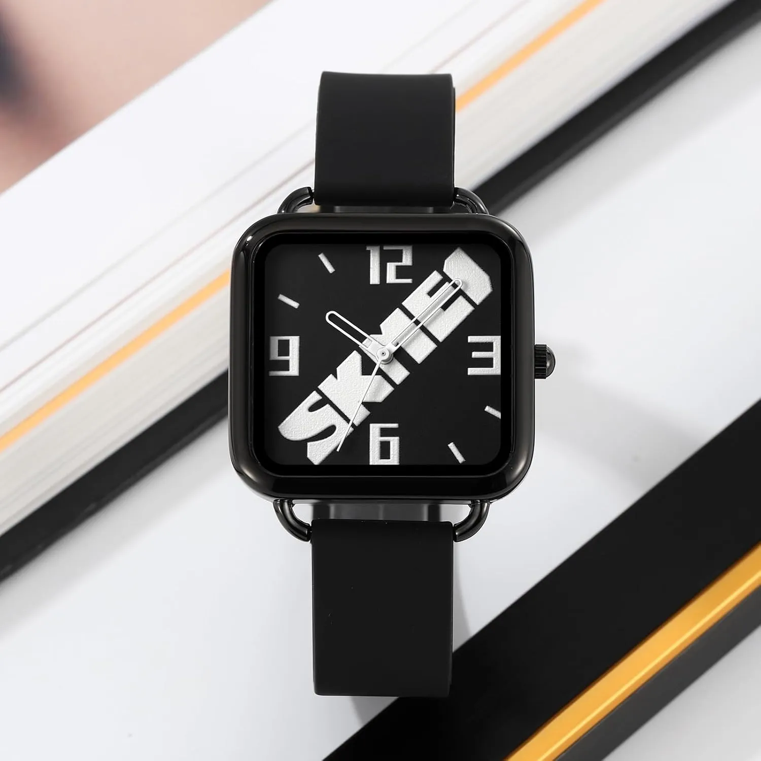 Fashion Design, Waterproof Outdoor Sports Watch Gosasa Women's Square Quartz Watch with machinery permission Paris Silicone Strap, Simple 