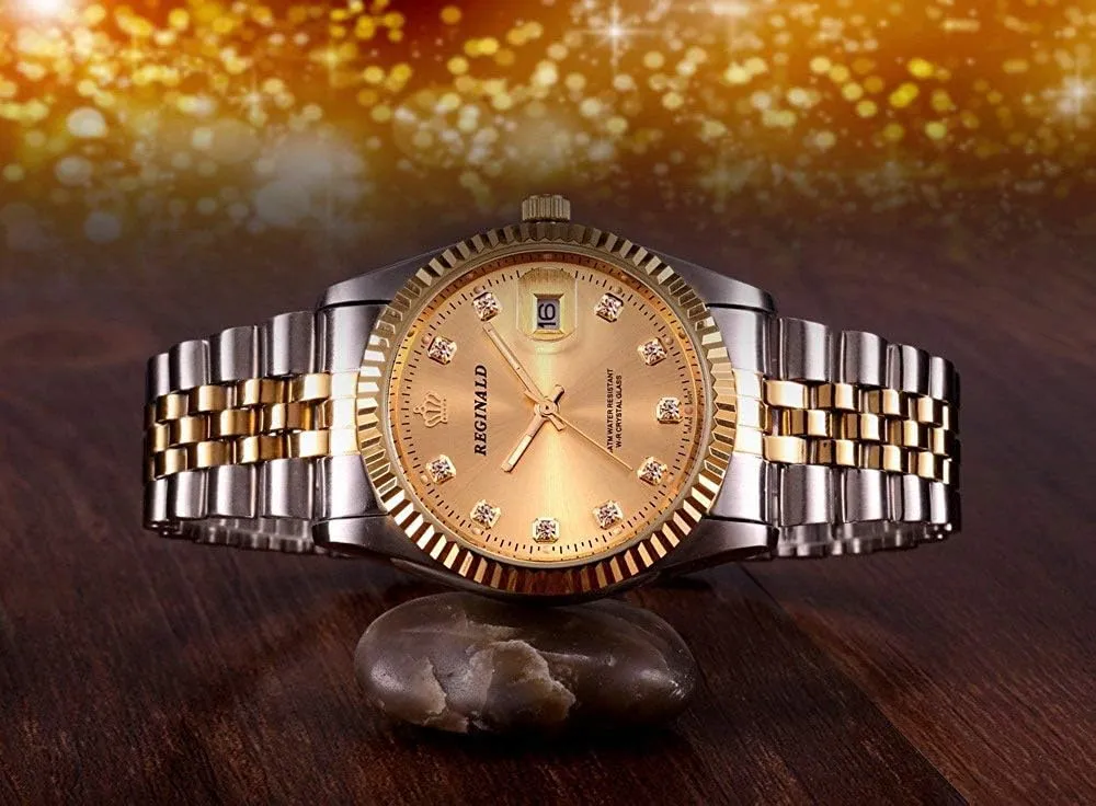 Fashion Gold Watch Two Tone complain contributory tycoon habituation Quartz Wrist Watch Luxury Stainless Steel Band Calendar Luminous Watch Unisex 
