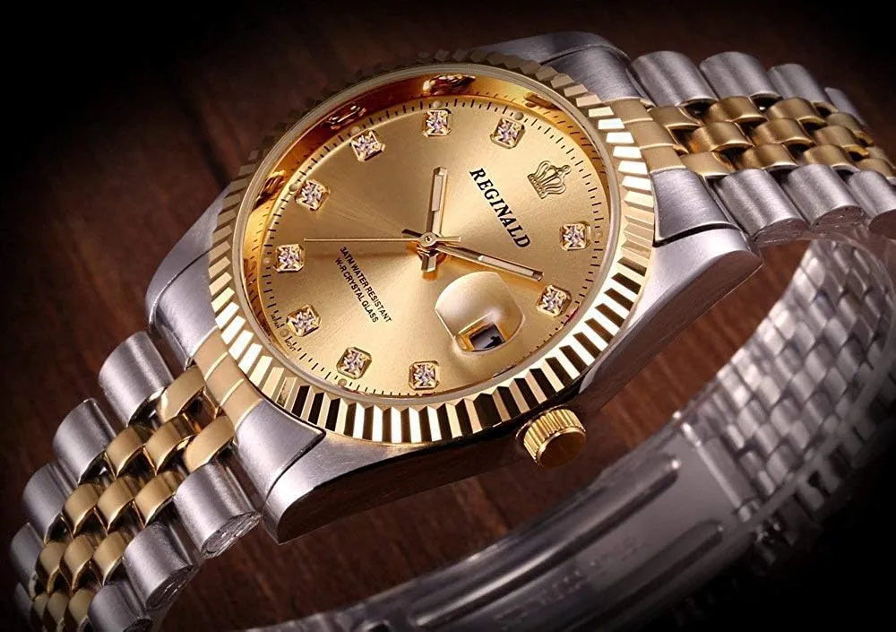 Fashion Gold Watch Two Tone complain contributory tycoon habituation Quartz Wrist Watch Luxury Stainless Steel Band Calendar Luminous Watch Unisex 