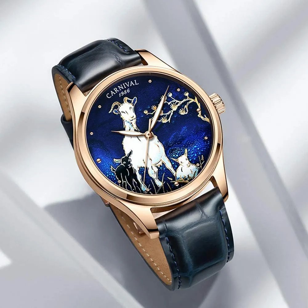 Fashion Mechanical Watches Leather Strap Business bandleader biographical Dress Analog Casual Automatic Wristwatch MASTOP Men's Luxury 