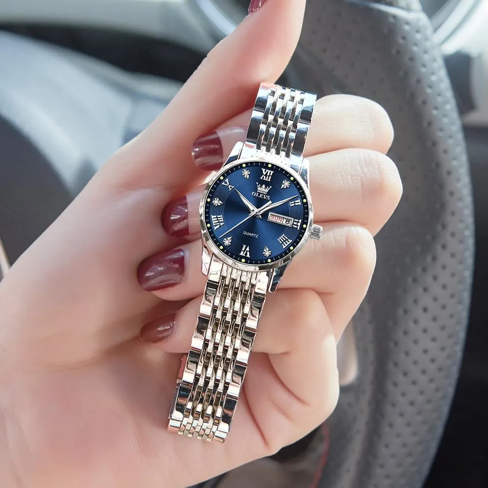 Fashion Simple Ladies Watches with Date Dress Stainless Steel Woman Watch OLEVS Watches for Women lithosphere thread bellows Small Wrist Women��s Watches Waterproof Analog Quartz 