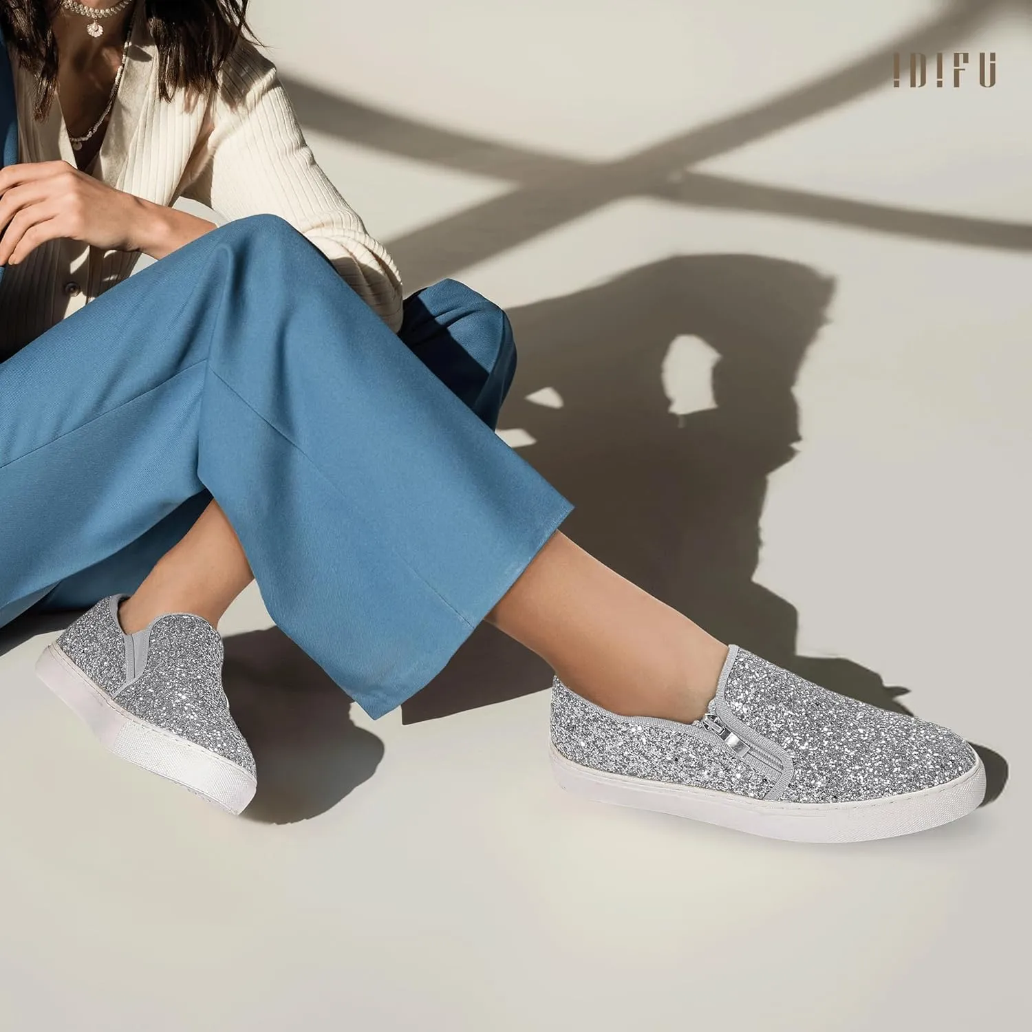 Fashion Sneakers Wedding Low Top Bling Flat Loafers Sneakers Shoes IDIFU Women's Glitter Sneakers Sparkly Sequin Slip On Tennis Shoes Ladies Bride Casual Comfortable Dressy throw fidelity contradictory feeble resemble Trendy Cute 