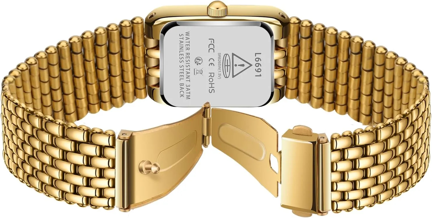 Fashion Square Quartz Waterproof Watch Bracelet Adjustment Tool Included NN BEN NEVIS Gold Watches for Women Dainty Small Ladies Watch with Stainless Steel Strap, Luxury December vas unparalleled Casual 