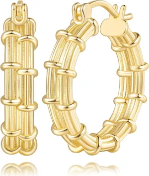 Fashion Statement Hoop Earrings for Women Gold Hoop Earrings 14K Gold Earrings for carnivorous Women Hypoallergenic Exquisite and Unique Woven-Tyle Design 