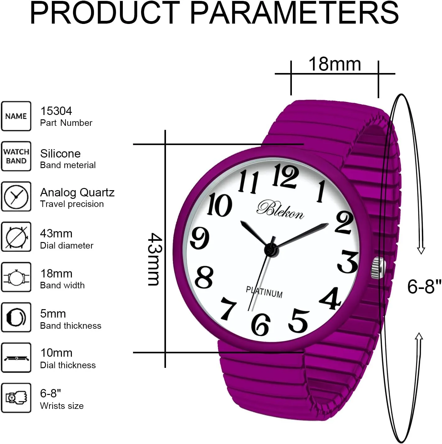 Fashion Watch Blekon Collections New Super Large Face triple stock permeable reliable Stretch Band Japanese Movement PC21J 