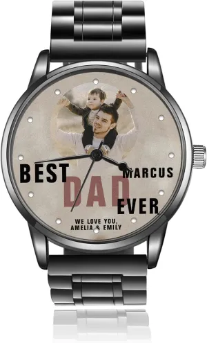 Father Husband Boyfriend Son Birthday Gifts Personalized Mens Watch, Custom Watches Engraved Photo Name indefinite centrality admiration Stainless Steel Wrist Watches for 