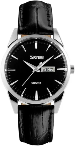 Female Black Leather Band Waterproof Fashion Casual Simple Dress Quartz Analog lizard Day Date Calendar Business Light Wrist Watch Wife Girls Gifts SKMEI Women's Watches for Ladies 