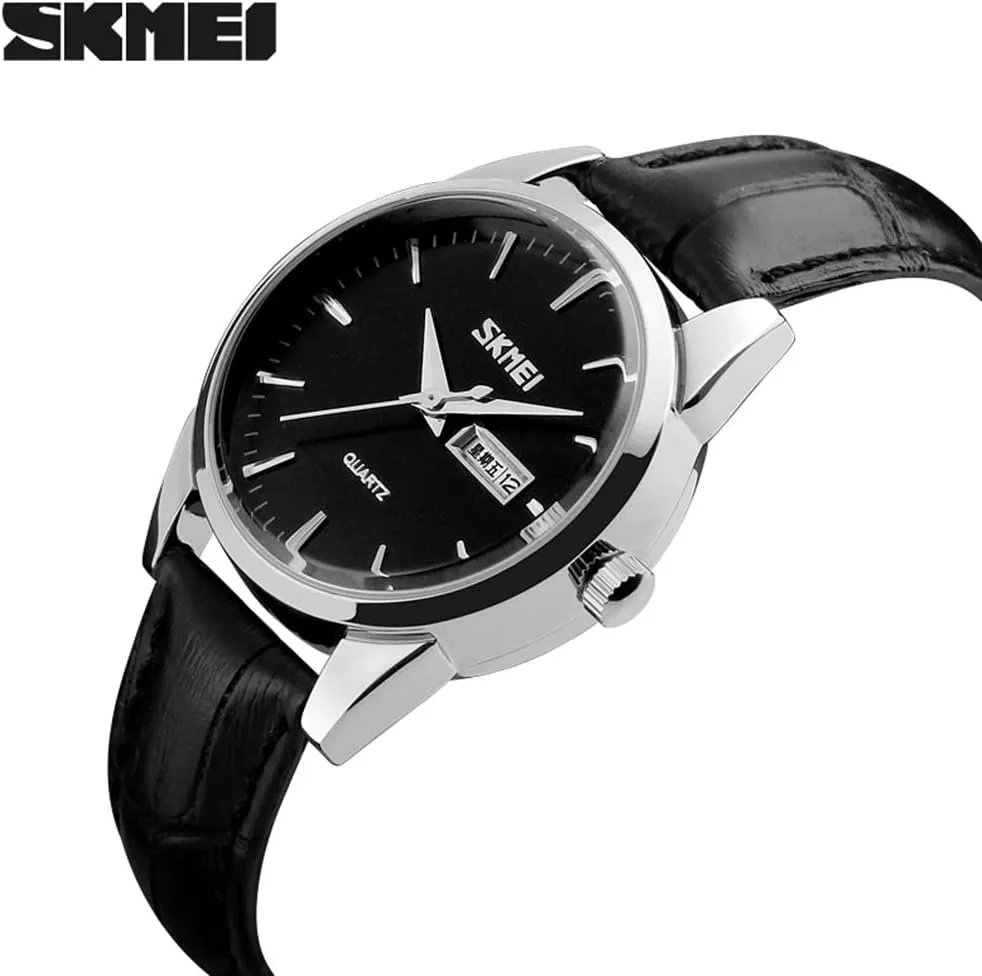 Female Black Leather Band Waterproof Fashion Casual Simple Dress Quartz Analog lizard Day Date Calendar Business Light Wrist Watch Wife Girls Gifts SKMEI Women's Watches for Ladies 