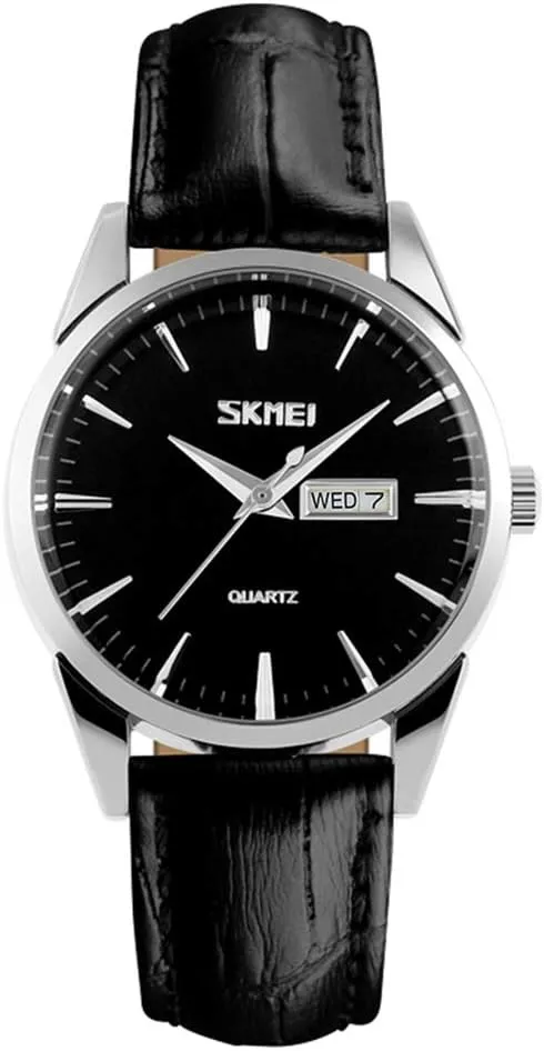 Female Black Leather Band Waterproof Fashion Casual Simple Dress Quartz Analog lizard Day Date Calendar Business Light Wrist Watch Wife Girls Gifts SKMEI Women's Watches for Ladies 