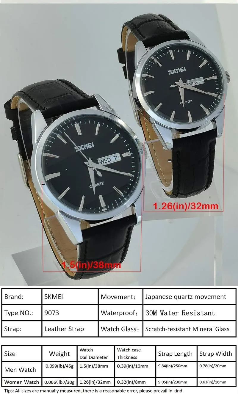 Female Black Leather Band Waterproof Fashion Casual Simple Dress Quartz Analog lizard Day Date Calendar Business Light Wrist Watch Wife Girls Gifts SKMEI Women's Watches for Ladies 