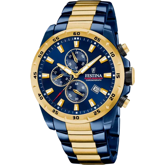 Festina Chrono Sport Men's Blue Dial Blue Gold Watch