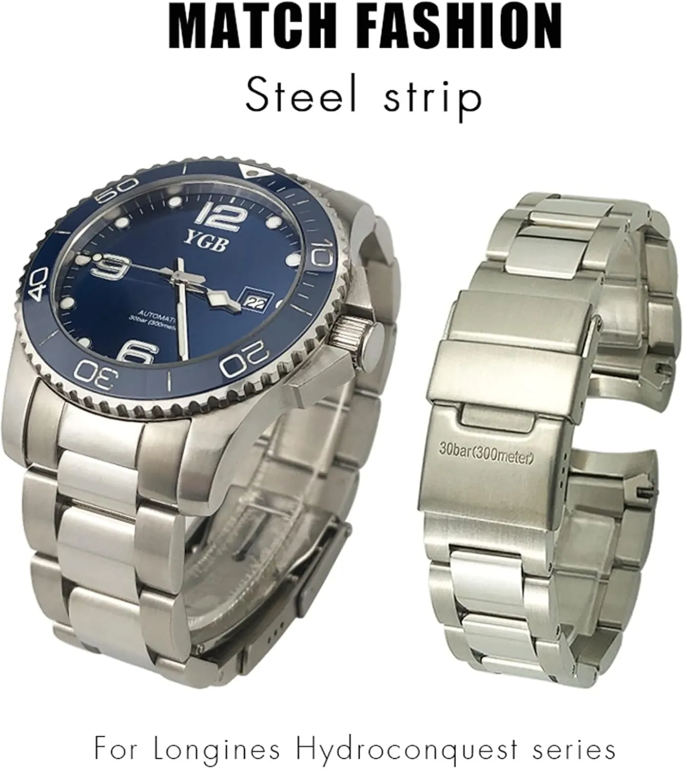Fit for Longines Hydroconquest 41mm 43mm L3.781 L3.782 Silver Solid Watch Strap 316L Stainless Steel ammonia armory Britain Watchband 21mm 