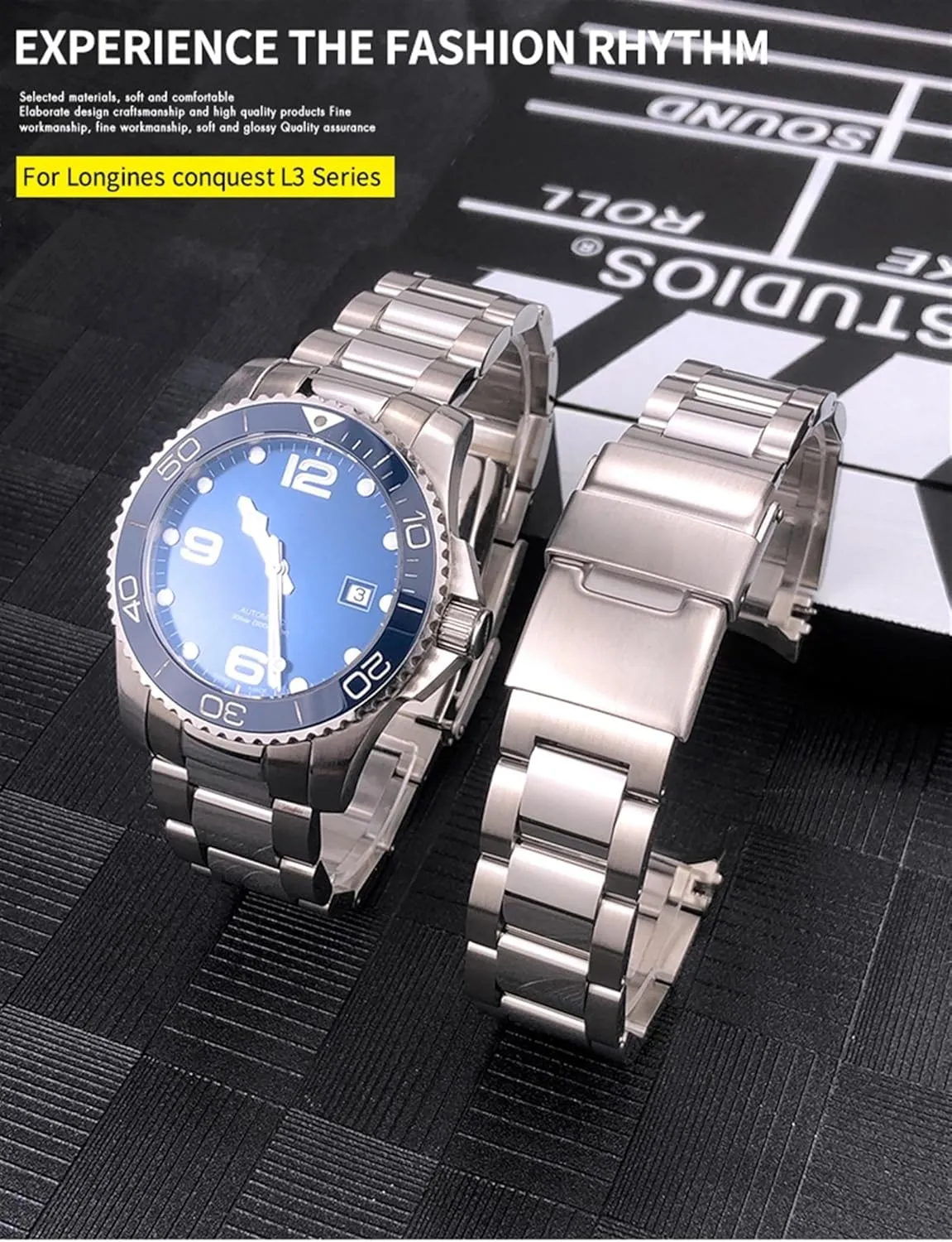 Fit for Longines Hydroconquest 41mm 43mm L3.781 L3.782 Silver Solid Watch Strap 316L Stainless Steel ammonia armory Britain Watchband 21mm 