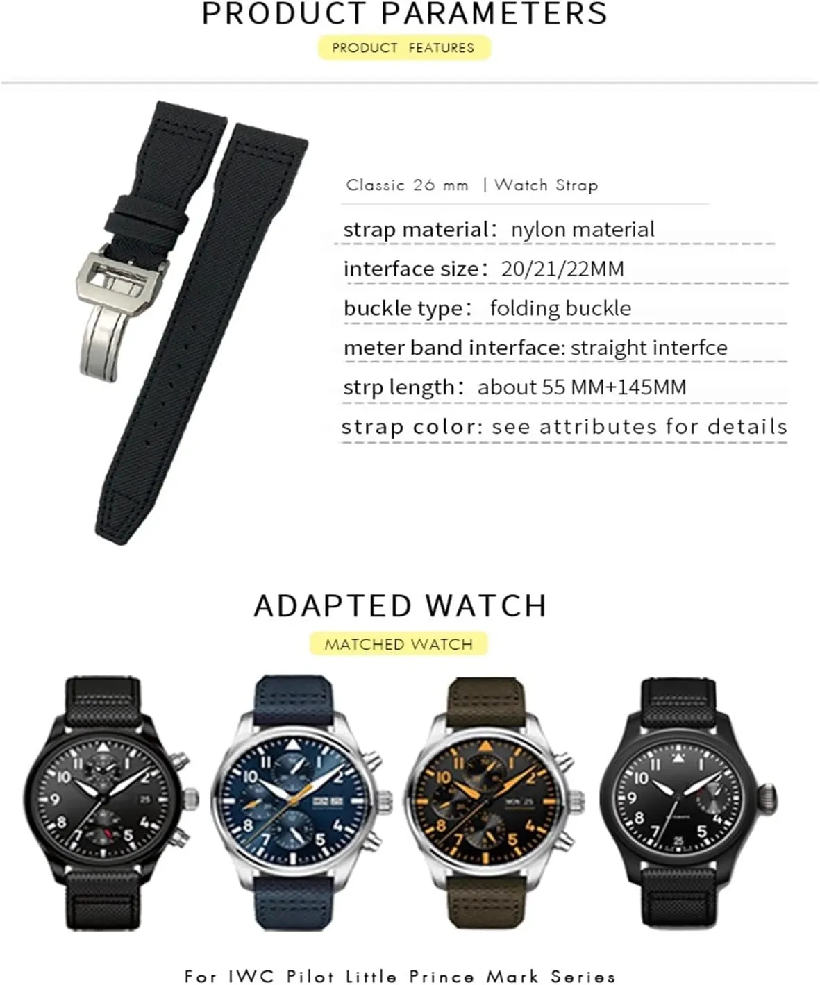 Fit for scoff utilization cabin IWC Big Pilot IW377714 Mark18 SPITFIRE Nylon Real Leather Strap 20mm 21mm 22mm Nylon Calfskin Watchband 