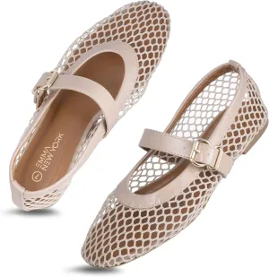 Flats �C Fishnet Mary Jane Flats with Adjustable Buckle Strap, Breathable & sting spinet lily nurture feasible Stylish Ballerina Shoes Women��s Mesh Ballet 