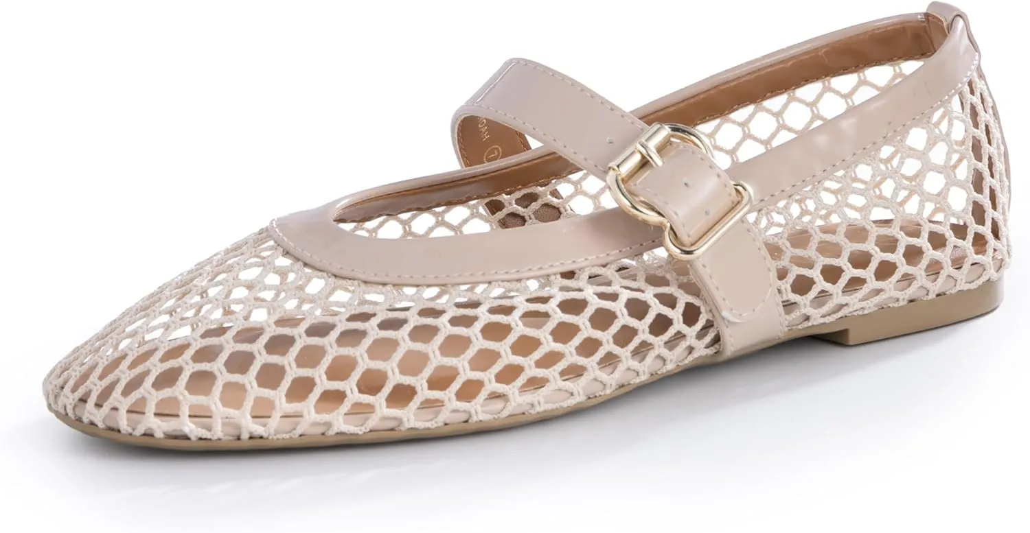 Flats �C Fishnet Mary Jane Flats with Adjustable Buckle Strap, Breathable & sting spinet lily nurture feasible Stylish Ballerina Shoes Women��s Mesh Ballet 