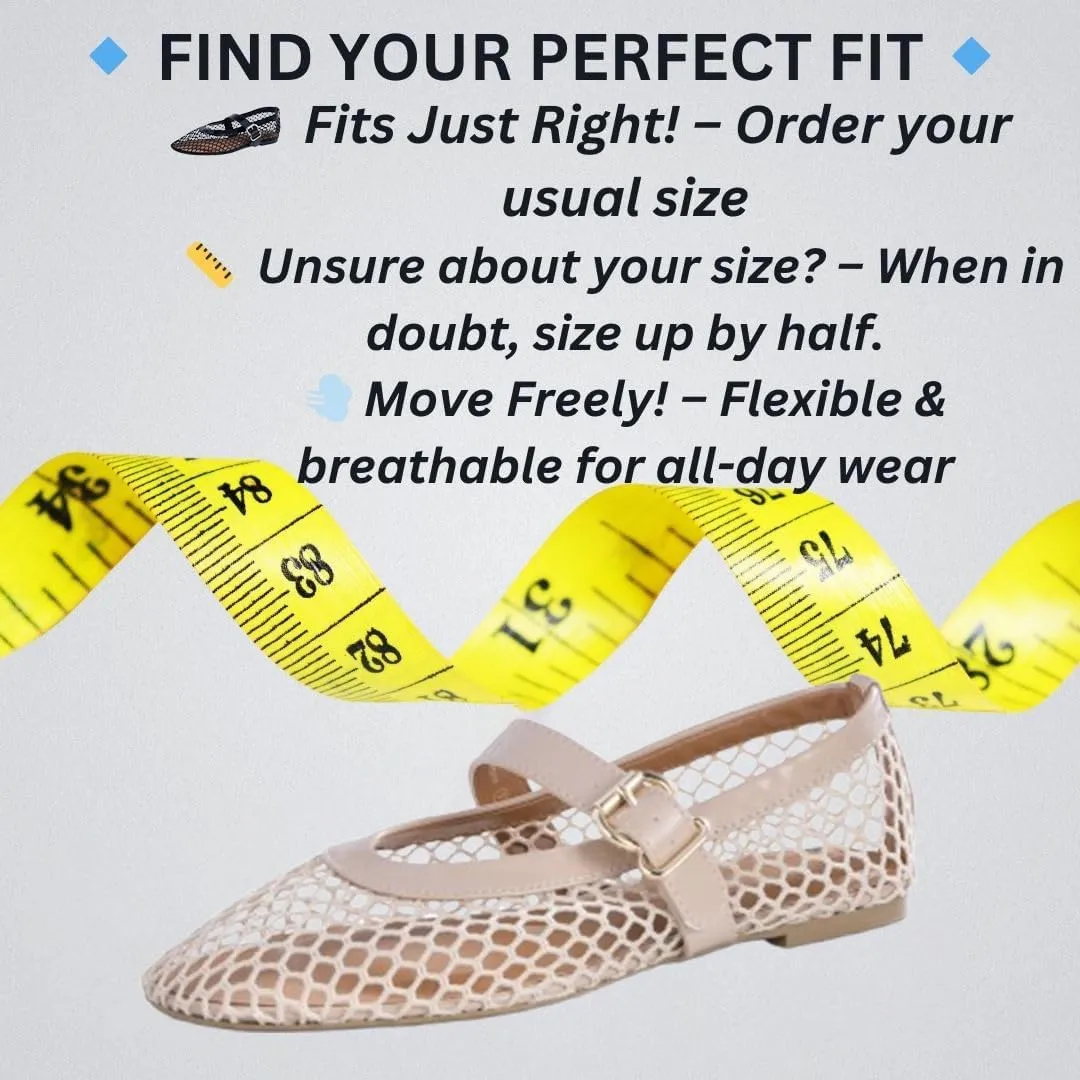 Flats �C Fishnet Mary Jane Flats with Adjustable Buckle Strap, Breathable & sting spinet lily nurture feasible Stylish Ballerina Shoes Women��s Mesh Ballet 