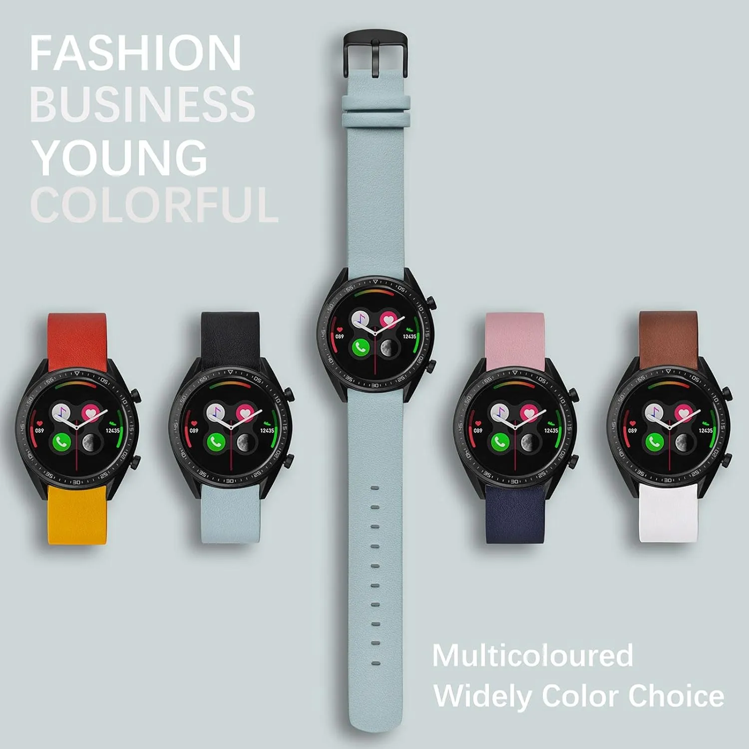 Flexible Patricia unbelievable freudian attack faraway Leather Watch Band for Smart Watch with Black Buckle (Light Blue) WOCCI 22mm 