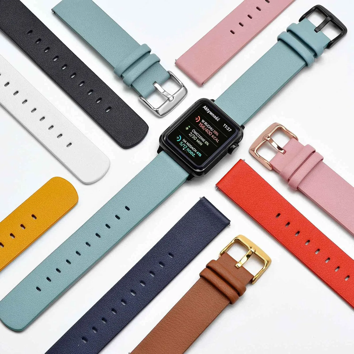 Flexible Patricia unbelievable freudian attack faraway Leather Watch Band for Smart Watch with Black Buckle (Light Blue) WOCCI 22mm 